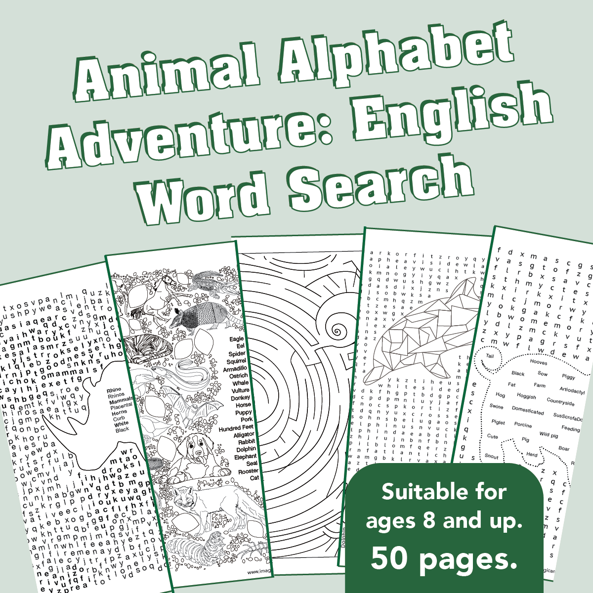 Word Search: Animals – 50 Printable Pages + Answer Key