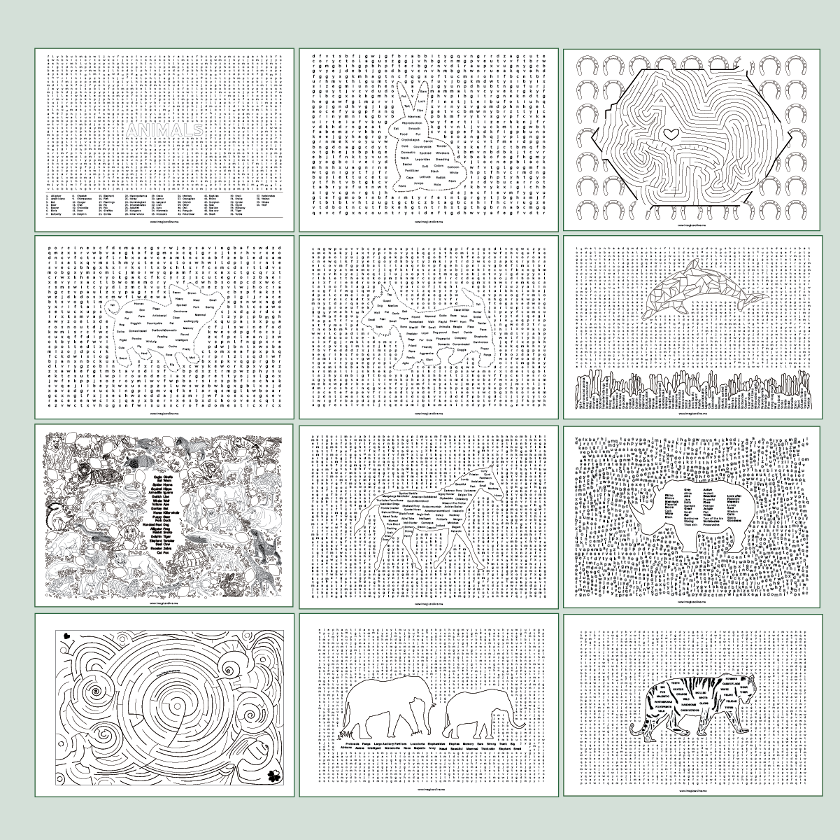 Word Search: Animals – 50 Printable Pages + Answer Key - Image 2