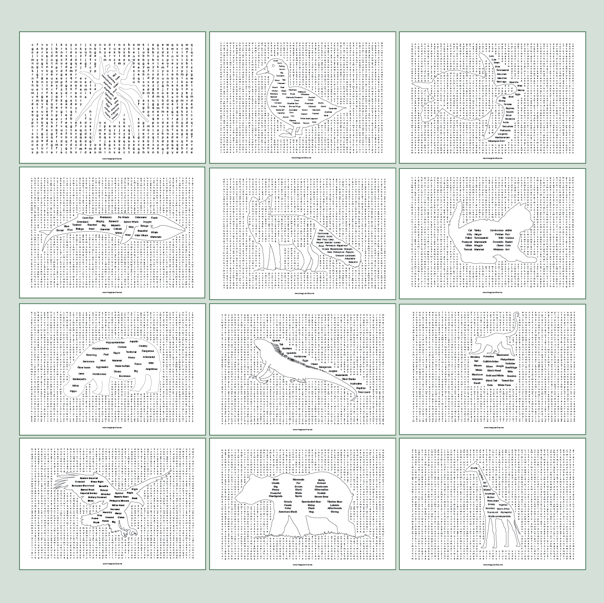 Word Search: Animals – 50 Printable Pages + Answer Key - Image 3